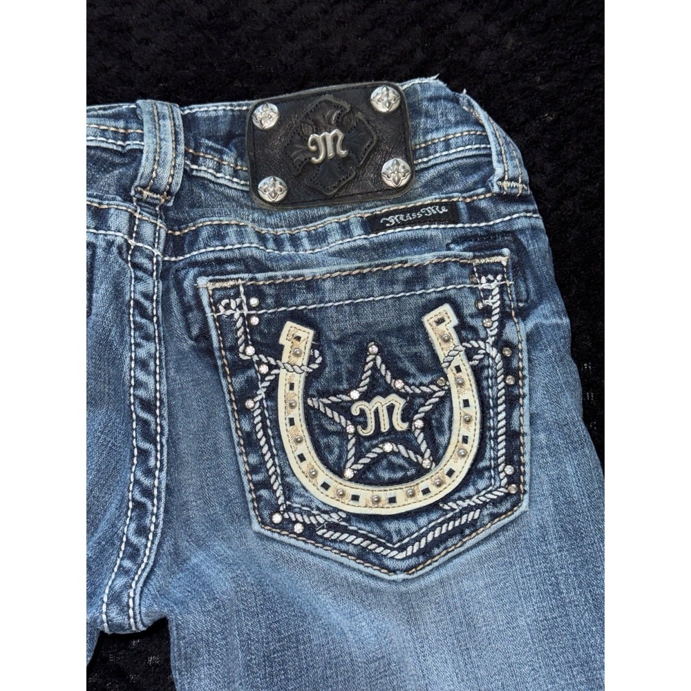 Miss Me Women's Boot Embellish Blue Denim Low Rise Medium Wash Size 25 - Picture 8 of 12